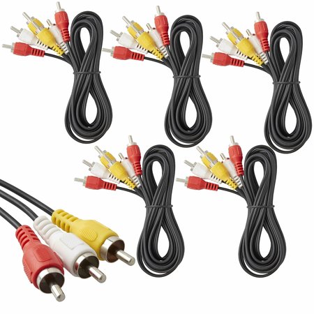NEWHOUSE HARDWARE Audio/Video 3RCA to 3RCA Cable, For TV, VCR, DVD, and Speaker, 5PK RCA6-05
